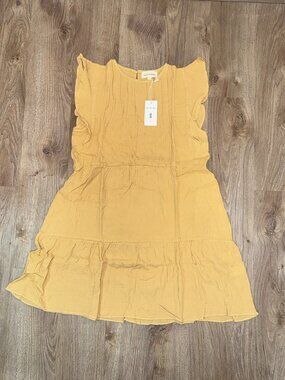 NWT Medium Vanilla Bay Banana Mustard Yellow Ruffle Sleeve Tiered Dress COTTON